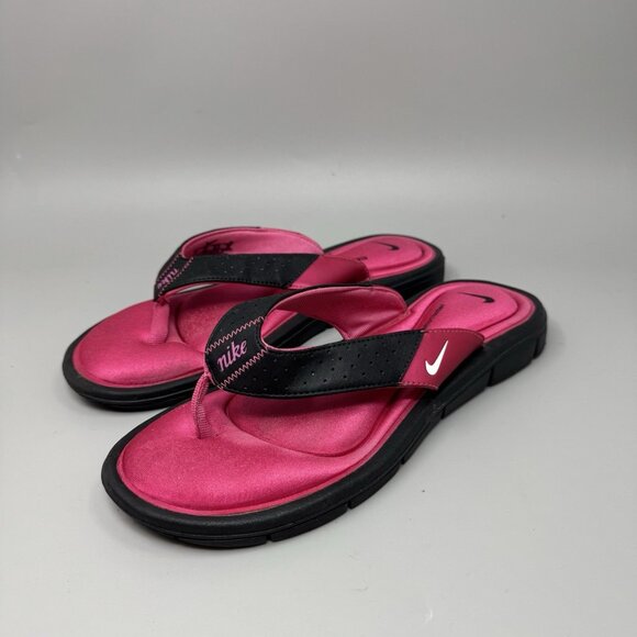Nike Womens Comfort Footbed Sandal Size 9 Black Pink Thong Slide Flip Flop Shoe - Picture 3 of 7